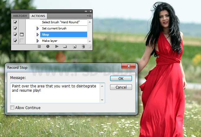 photoshop action stop message