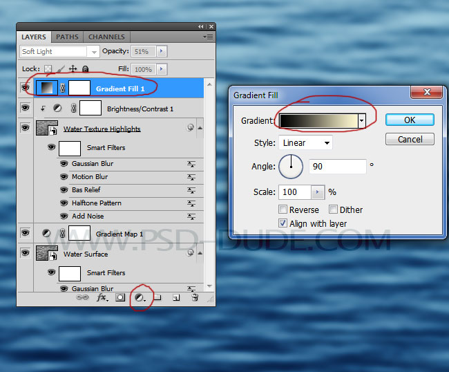 Warmer Water Texture Colors Using Photoshop Gradient Fill