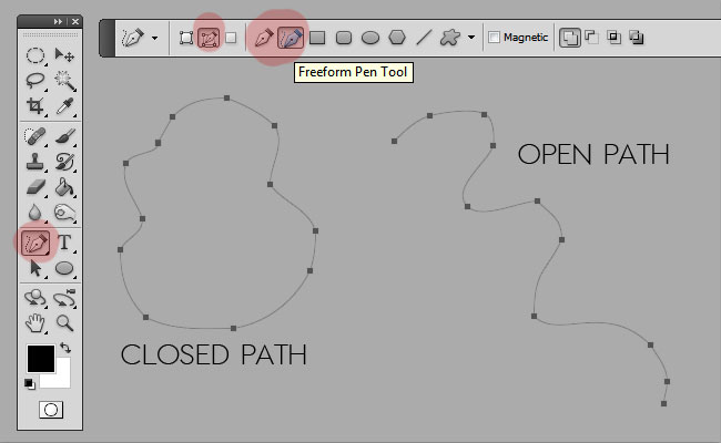 photoshop closed working path and open working path