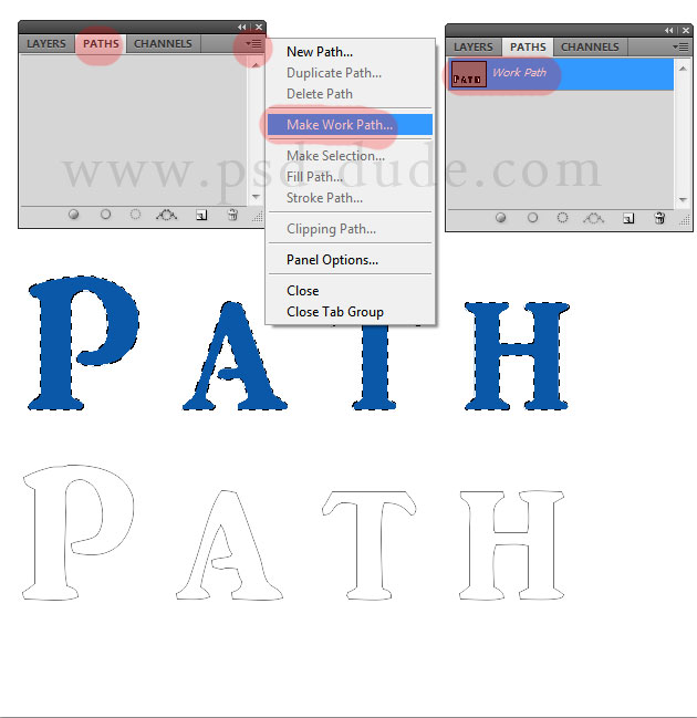 make work path from text in photoshop