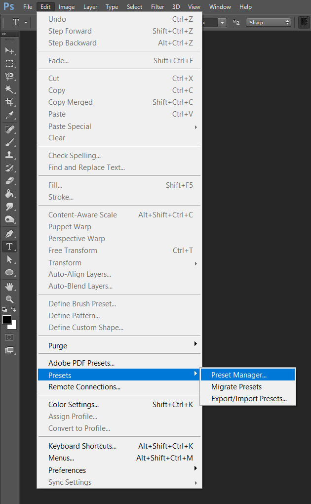 open the photoshop presets manager