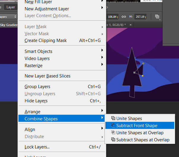 draw vector trees using subtract shape