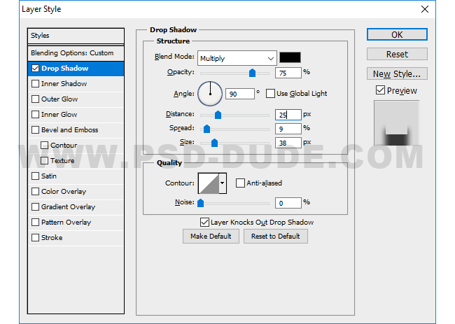 drop shadow in photoshop