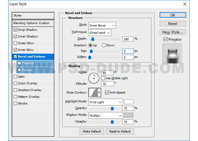 bevel and emboss in photoshop