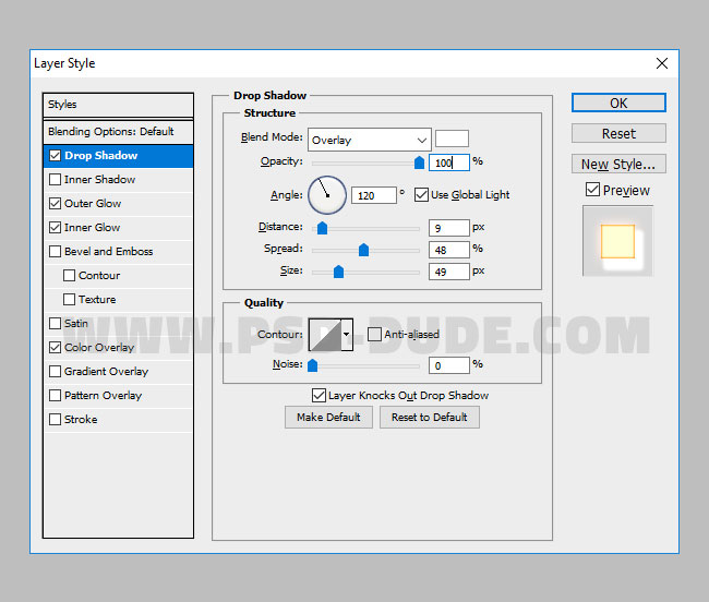 drop shadow layer style settings