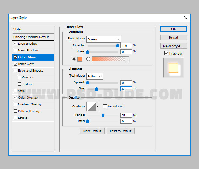 outer glow layer style settings