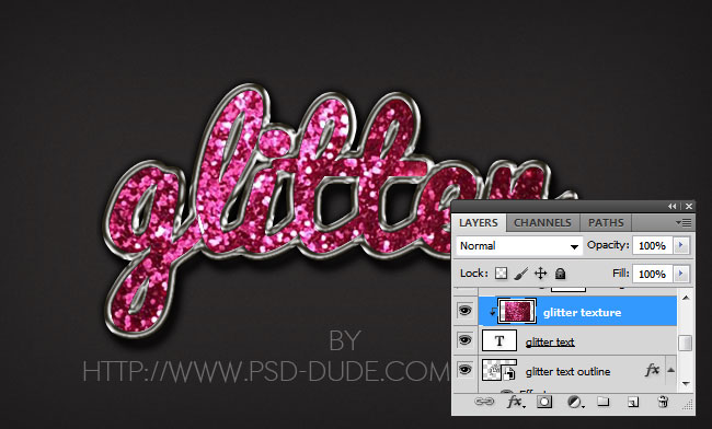 adding glitter texture to the sparkle text