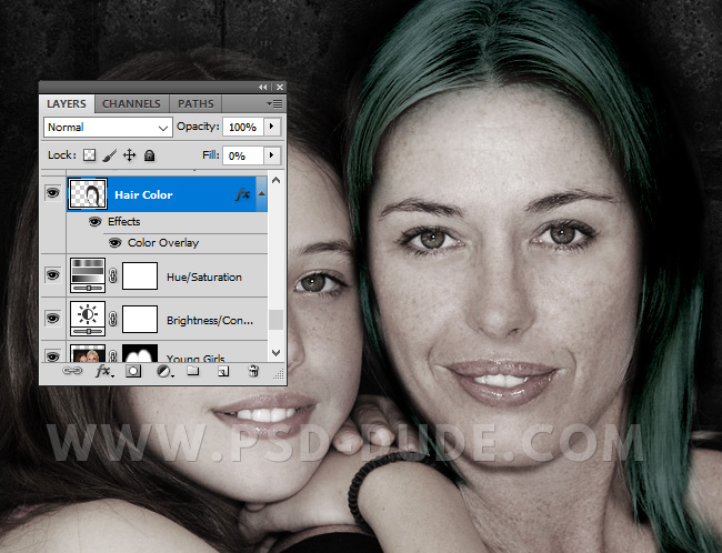 photoshop change hair color to blue