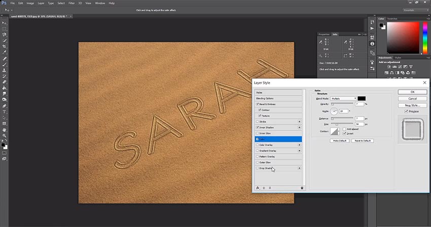 satin sand writing settings