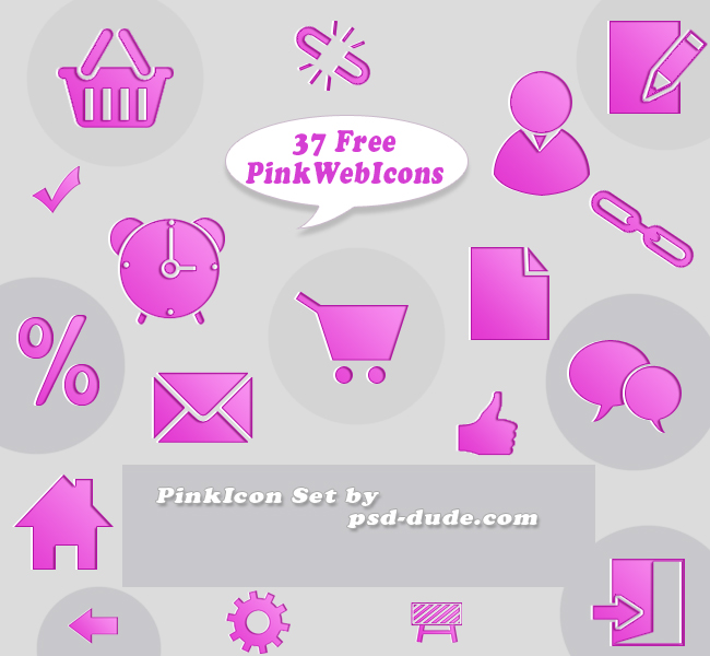  Pink Icon Set by psd-dude photoshop resource made by psd-dude.com