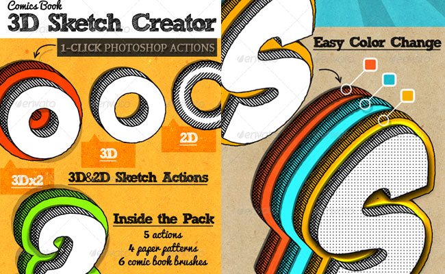 Comic Book 3D Sketch Style Photoshop Actions