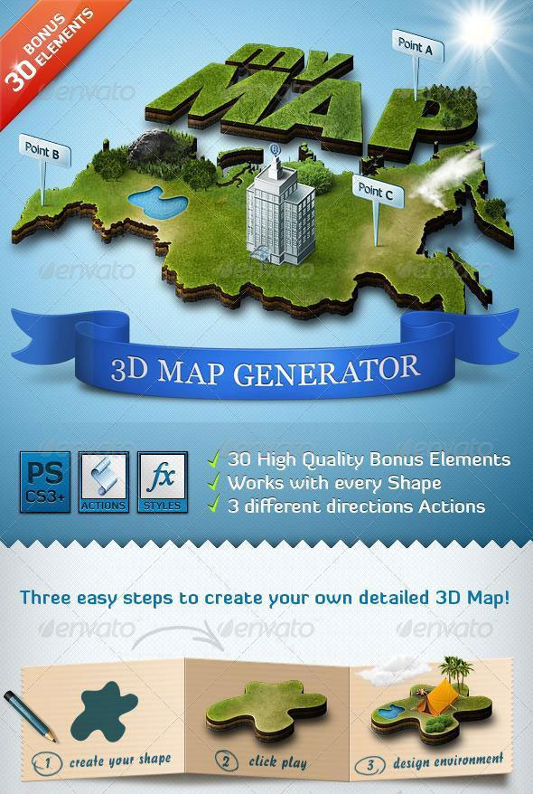 3D Map Photoshop Action Generator