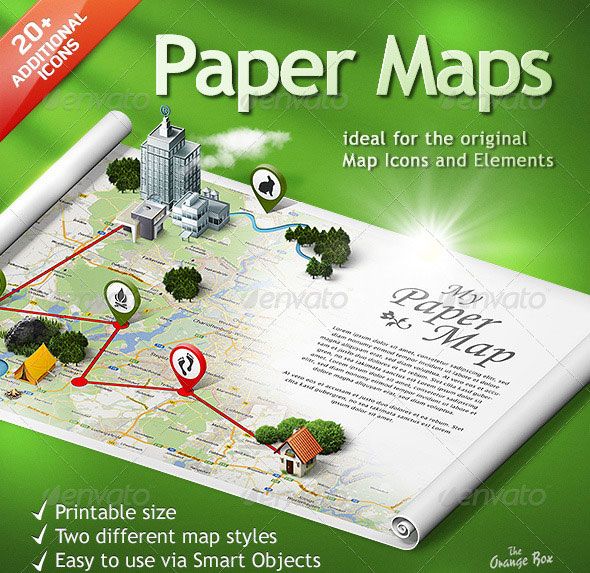 3D Map Photoshop Paper Template
