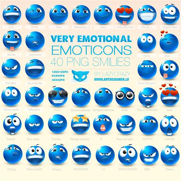 Very
 Emotional Emoticons by LazyCrazy photoshop resource collected by psd-dude.com from deviantart
