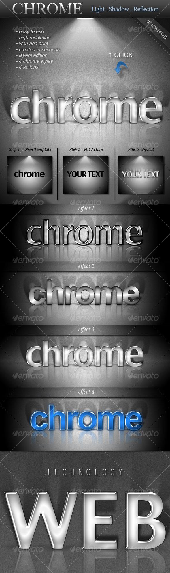 Chrome Text Light Shadow Reflection Photoshop Action