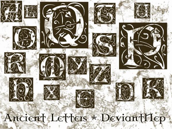 Ancient Letters Brushes by DeviantNep photoshop resource collected by psd-dude.com from deviantart
