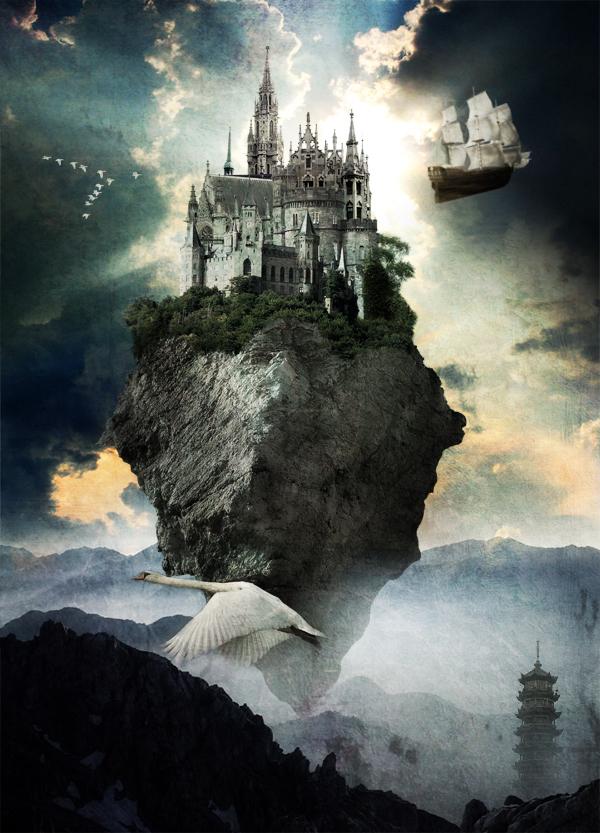 Flying Castle by Mondelfe photoshop resource collected by psd-dude.com from deviantart