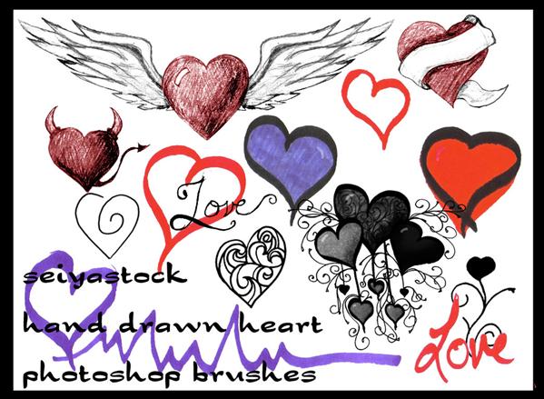 Hand
Drawn Heart Brushes by seiyastock photoshop resource collected by psd-dude.com from deviantart