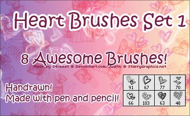 Photoshop
Heart Brushes Set 1 by d4rkest photoshop resource collected by psd-dude.com from deviantart