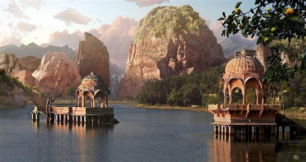 Water Temples Matte Painting by Yaroslav photoshop resource collected by psd-dude.com from deviantart