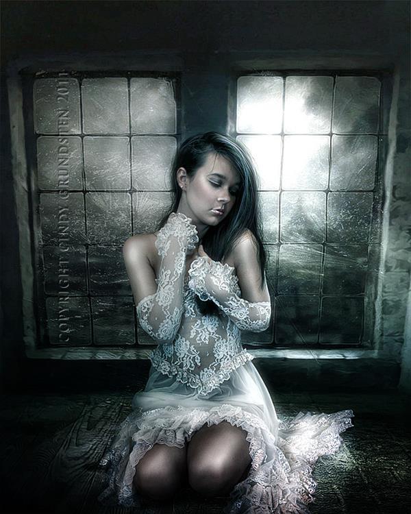 Broken Heart in White Lace Dress