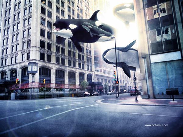 Surreal City of Whales Photoshop Manipulation