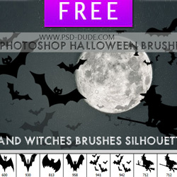 Bats and Flying Witches Photoshop Brushes for Halloween psd-dude.com Resources