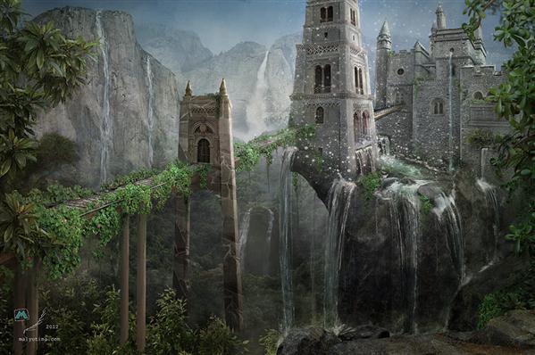 The Castle of Eighteen Waterfalls Fantasy Photoshop Manipulation