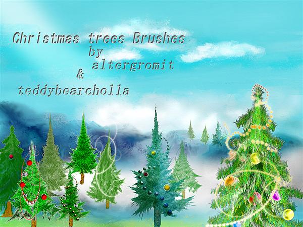 Christmas
 Trees Brushes by altergromit photoshop resource collected by psd-dude.com from deviantart