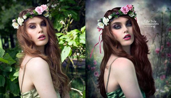 Floral Woman Before and After Portrait Manipulation