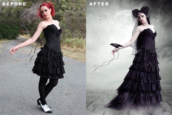 Solitude Woman Before After Manipulation