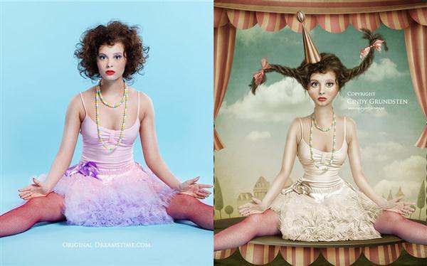 Circus Doll before and after photo manipulation