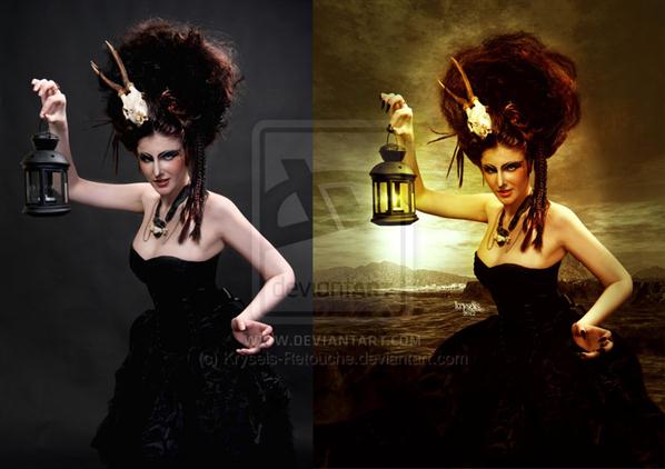 Shaman Witch Before After by Kryseis-Retouche photoshop resource collected by psd-dude.com from deviantart
