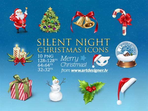 Silent
 Night Christmas icons by LazyCrazy photoshop resource collected by psd-dude.com from deviantart