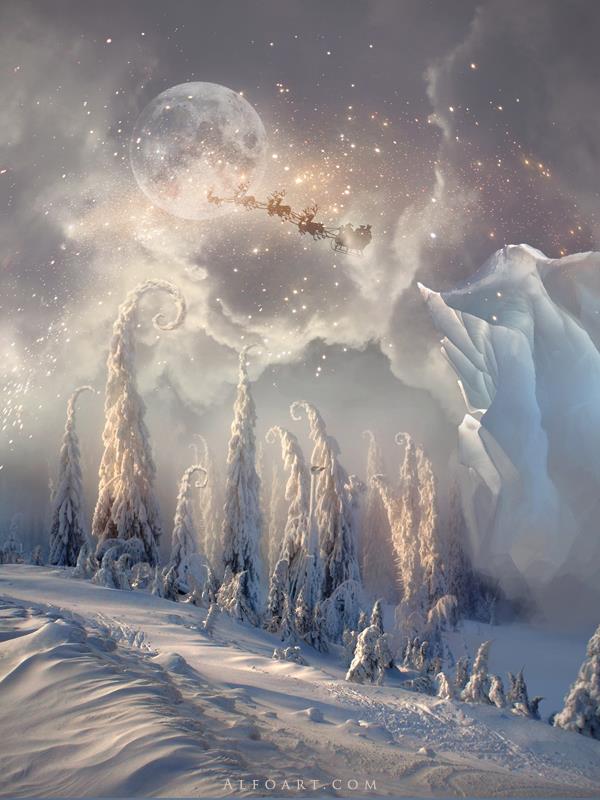 Christmas Night Magic scene with flying Santa by AlexandraF photoshop resource collected by psd-dude.com from deviantart