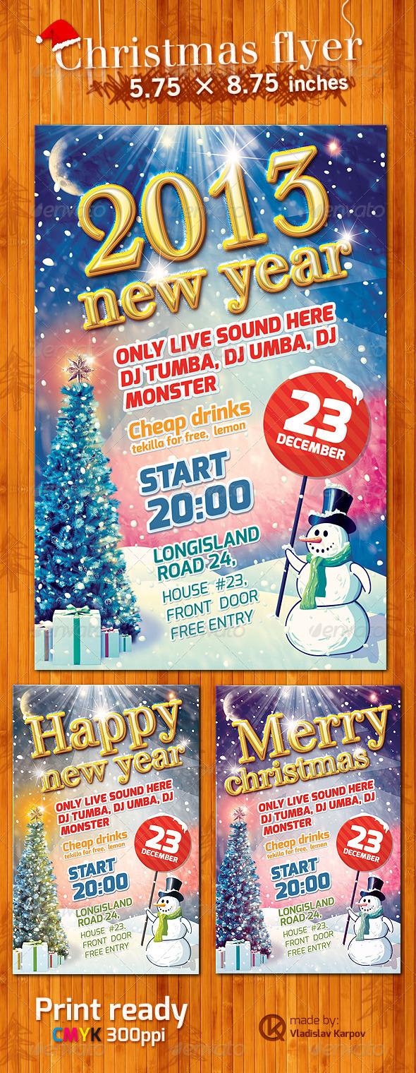 Christmas and New Year Snowman Party Flyer