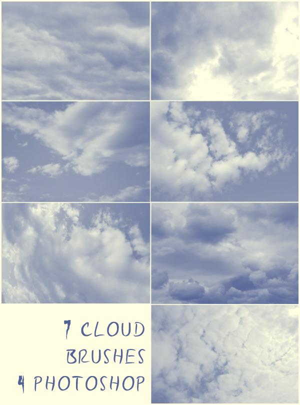 7 Cloud Brushes by Resaturatez photoshop resource collected by psd-dude.com from deviantart