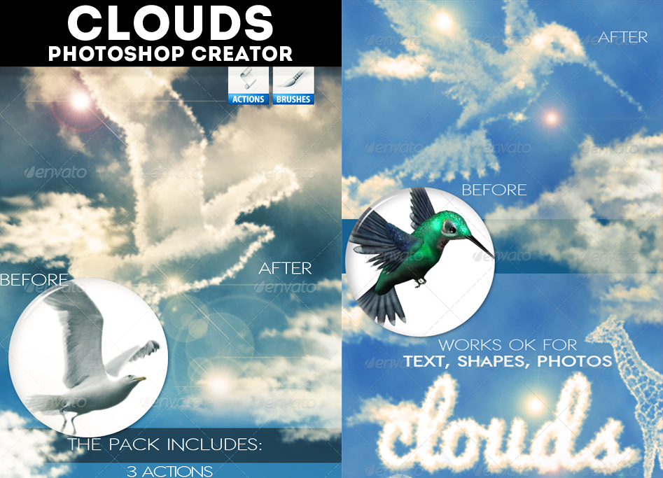 Cloud Shapes and Brushes Photoshop Creator