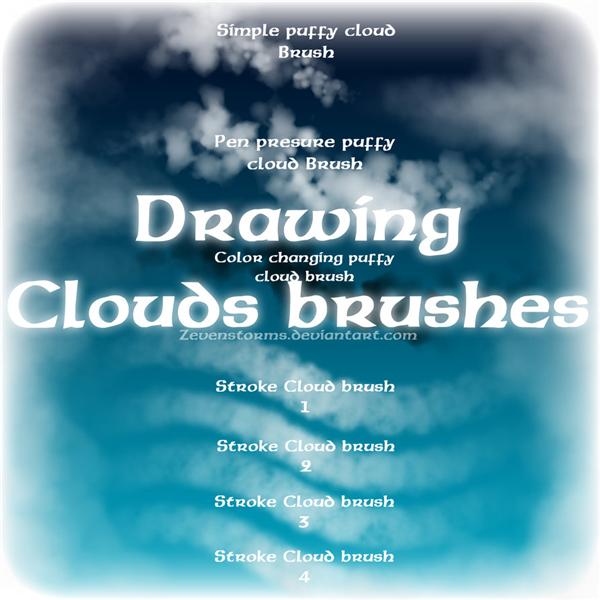 Drawing clouds Brush by zevenstorms photoshop resource collected by psd-dude.com from deviantart