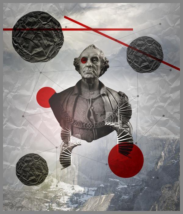 Create an abstract collage fusing ancient and modern in Photoshop