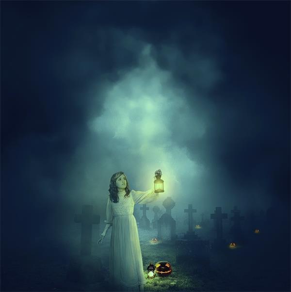 Halloween Night Cemetery Ghost Photo Manipulation Tutorial