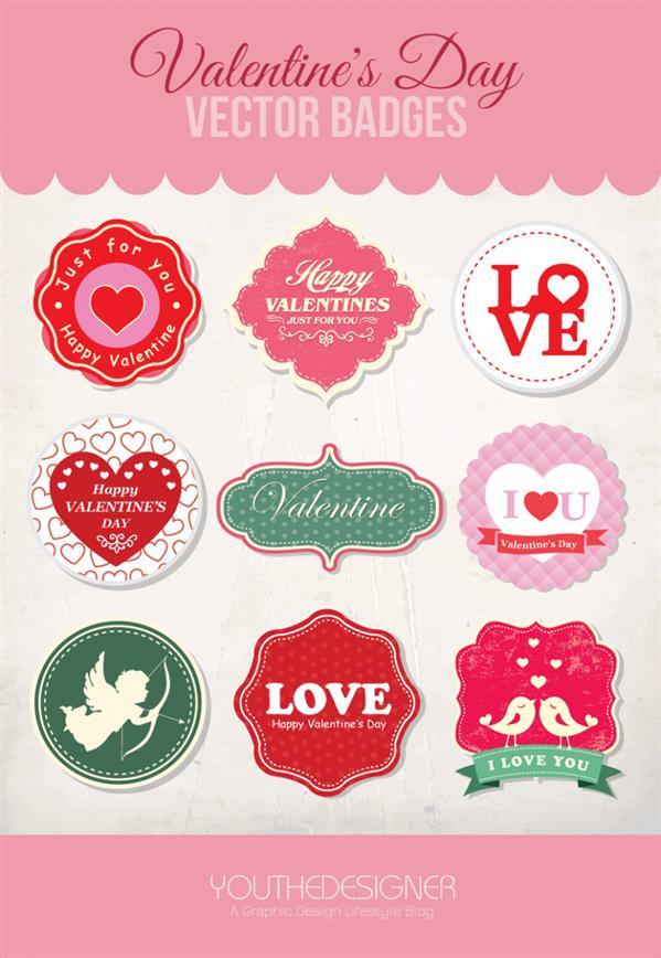 9 Valentines day vector badges (FREE)