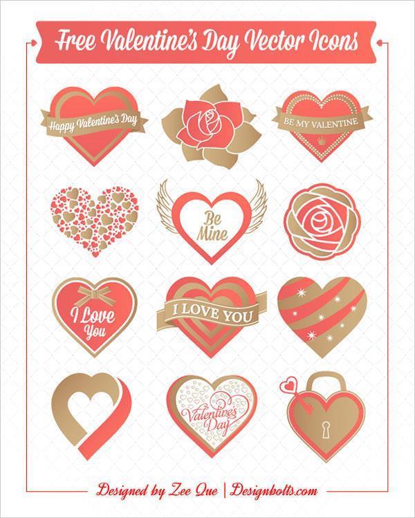 Valentines day hearts rose vector icons (FREE)