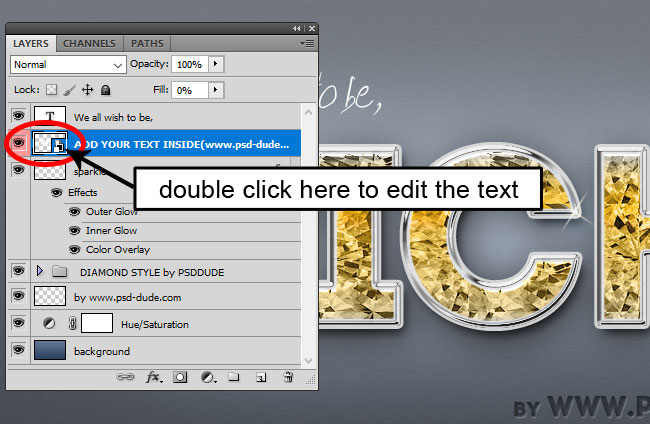 Replace Text In Diamond Text Effect PSD Smart Object