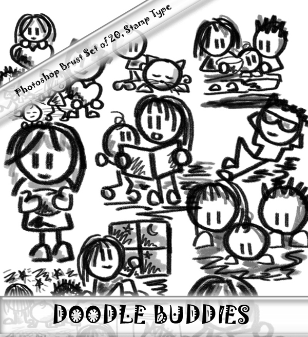 Doodle
 Buddies20 PS brushes by chocolatecrusade photoshop resource collected by psd-dude.com from deviantart