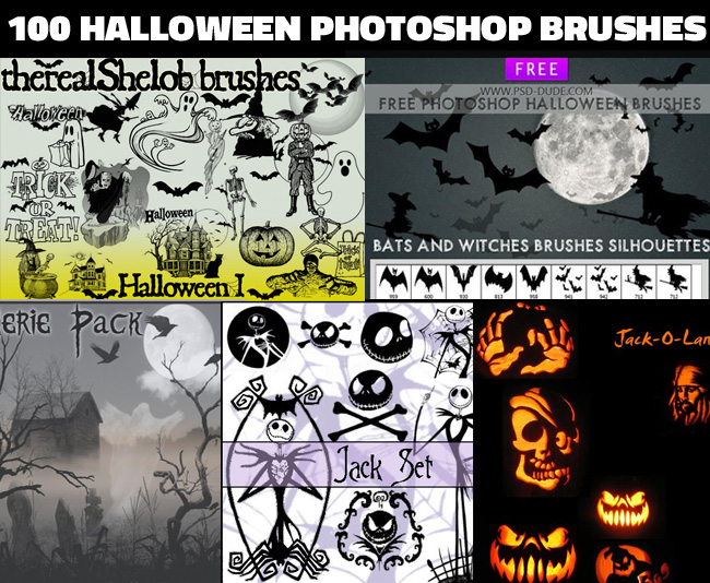 100 Witches pumpkins and other creepy halloween photoshop brushes
