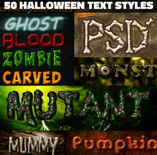 50 Halloween photoshop styles for text effects