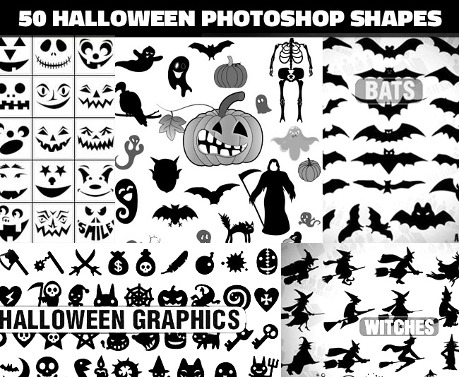 50 Halloween vector custom shapes for Photoshop