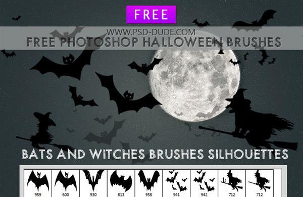 Halloween Bats and witches photoshop brushes