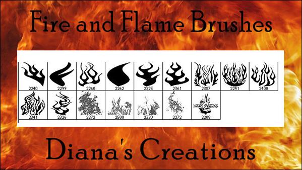 Fire and Flame Brushes by DianasCreations photoshop resource collected by psd-dude.com from deviantart
